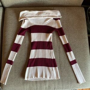 Burgundy and cream striped long tight sweater